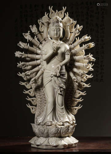 CHINESE WHITE GLAZED THOUSAND HANDS GUANYIN