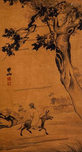 CHINESE PAINTING AND CALLIGRAPHY, RIDING DONKEY