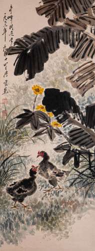 CHINESE PAINTING AND CALLIGRAPHY, TWO HENS