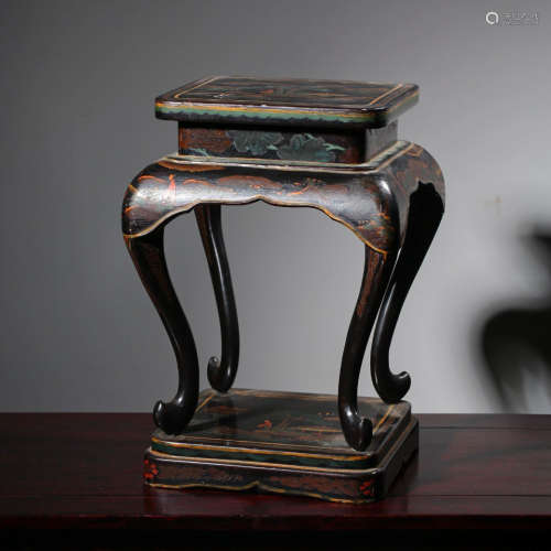 CHINESE WOODEN TIRE LACQUERWARE SQUARE STOOL