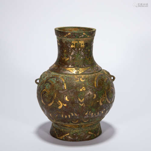 CHINESE BOTTLE INLAID WITH GOLD