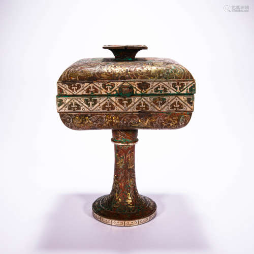 CHINESE BRONZE WARE INLAID WITH GOLD