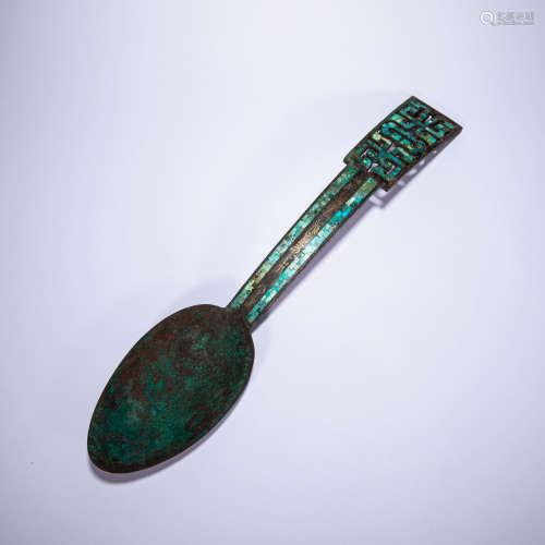 CHINESE BRONZE SPOON INLAID WITH GOLD