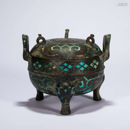 CHINESE FURNACE INLAID WITH GOLD AND TURQUOISES