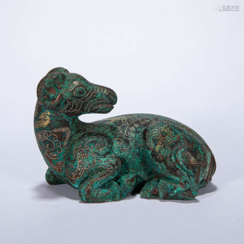 CHINESE SHEEP INLAID WITH GOLD AND SILVER
