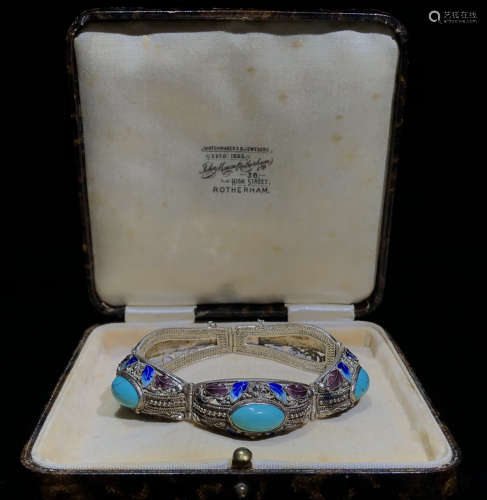 EUROPEAN STERLING SILVER INLAID TURQUOISE BRACELET