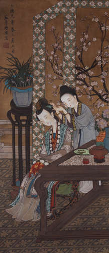 A Chinese Figure Painting Scroll, Tang Yin Mark