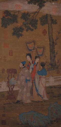 A Chinese Figure Painting Scroll, Gu HongzhongMark