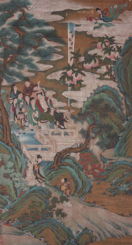 A Chinese Figure Painting Scroll, Li Tang Mark