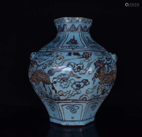 A Fahua Cai Kylin Pattern Porcelain Octagonal Jar