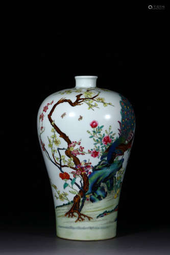 An Enamel Peacock Floral Porcelain Meiping
