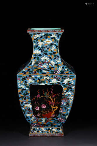 An Enamel Floral Porcelain Square Vase
