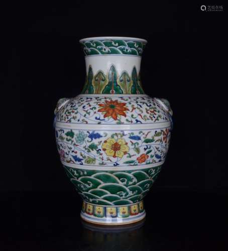 A Doucai Twining Flower Pattern Porcelain Trunk Ears Vase