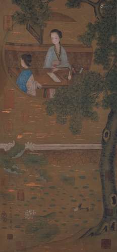 A Chinese Figure Painting Scroll, Li Zanhua Mark