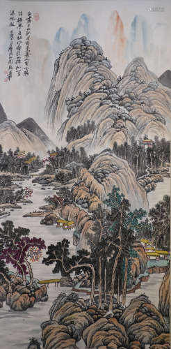 A Chinese Landscape Painting Scroll, Zhang DaQian Mark
