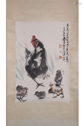 A Chinese Rooster Painting, Huang Zhou Mark
