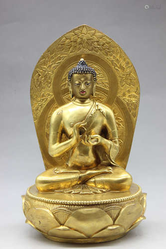 A Gild Bronze Statue of Sakyamuni