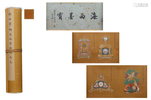 A Chinese Western Clocks Painting, Lang Shining Mark