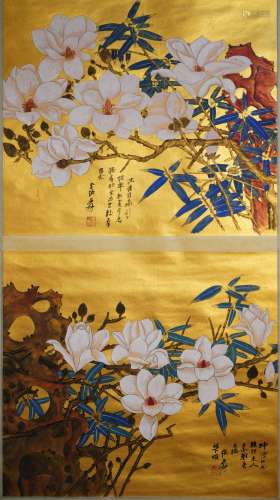 A Chinese Flowers Painting Scroll, Zhang DaQian Mark
