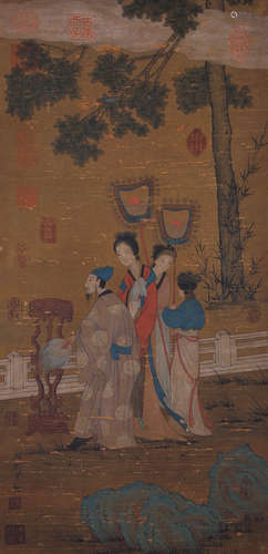 A Chinese Figure Painting Scroll, Gu Hongzhong Mark