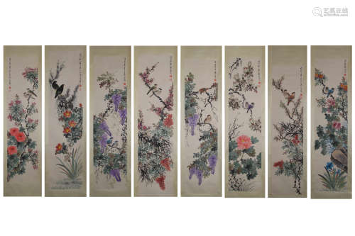 8Pieces Chinese Flower&bird Painting Screens, Jian Hanting Mark