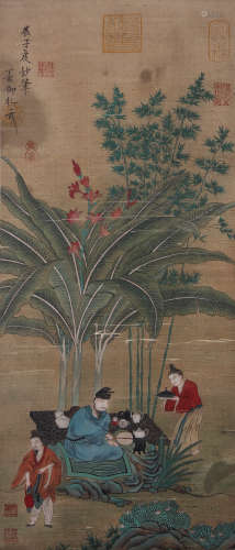 A Chinese Figure Painting Scroll, Emperor Song Huizong Mark
