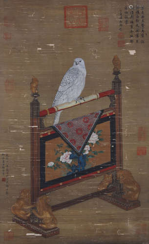 A Chinese Eagle Painting Scroll, Lang Shining Mark