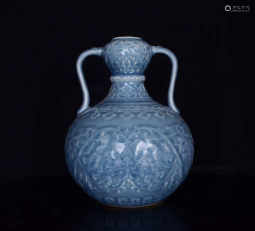 A Lake Blue Glaze Twining Peony Pattern Porcelain Ruyi Zun