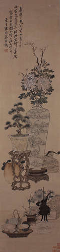 A Chinese Flowers Painting Scroll, Cheng Hongshou Mark