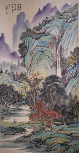 A Chinese Landscape Painting Scroll, Zhang DaQian Mark