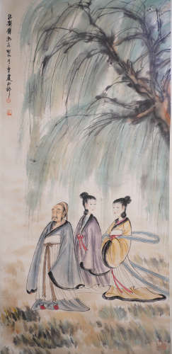 A Chinese Figure Painting Scroll, Fu Baoshi Mark