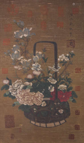 A Chinese Flowers Painting Scroll, Emperor Song Huizong Mark