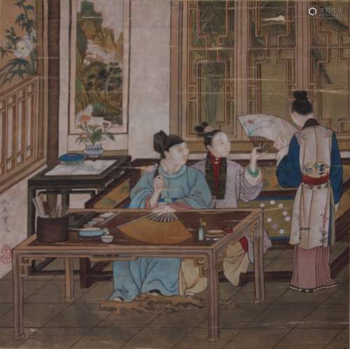 A Chinese Figure Painting Scroll, Qiu Ying Mark