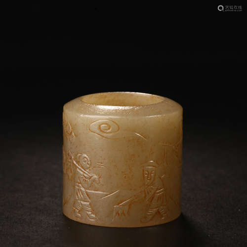 A Figures Carved Hetian Jade Fingerstall