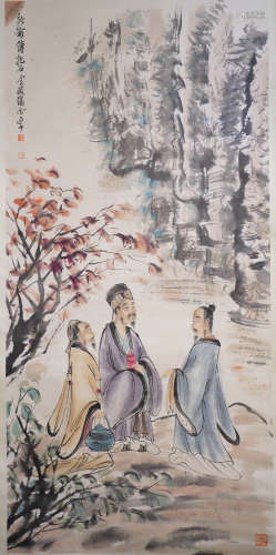 A Chinese Figures Painting Scroll, Fu Baoshi Mark