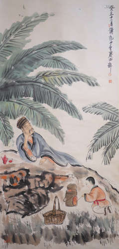 A Chinese Figure Painting Scroll, Fu Baoshi Mark