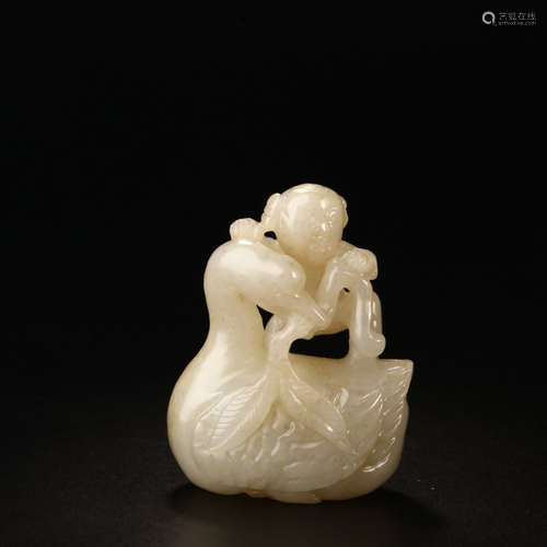 A Hetian Jade Goose&Boy Ornament