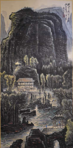 A Chinese Landscape Painting Scroll, Li Keran Mark