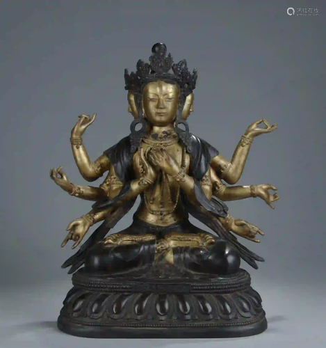 CHINESE GILT-LACQUERED BRONZE BUDDHA STATUE