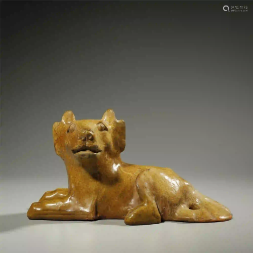 HAN DYNASTY,YELLOW GLAZED POTTERY DOG