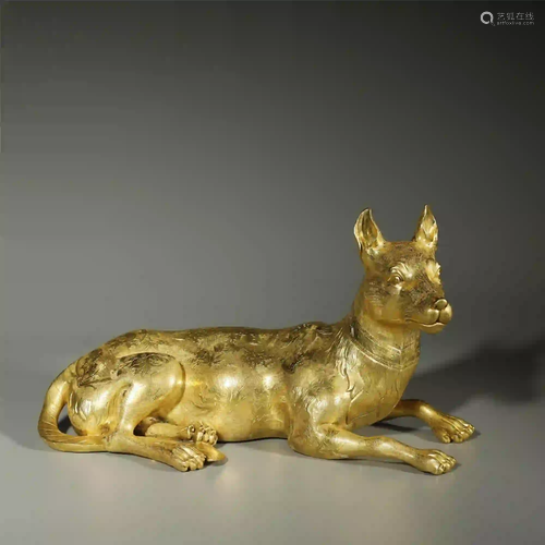 CHINESE GILT-BRONZE DOG