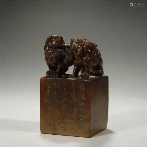 CHINESE BAMBOO CARVED LION SEAL