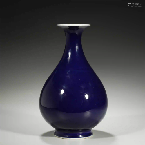 CHINESE BLUE-GLAZED PORCELAIN VASE,YUHUCHUNPING