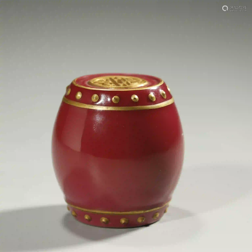 A PAIR OF CHINESE COPPER-RED GLAZED DRUM STOOL