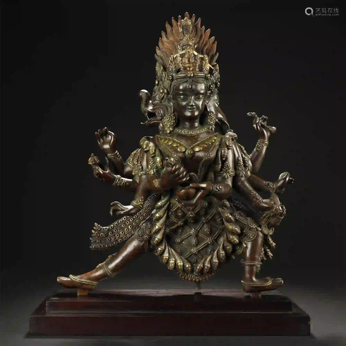 AN ARCHAIC MAGNIFICENT IMPERIAL GILT-BRONZE BUDDHIST