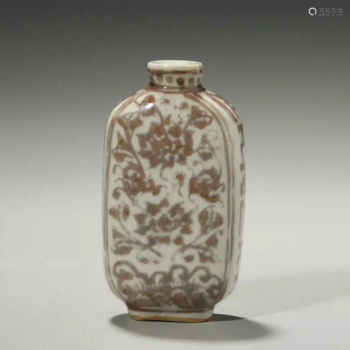 CHINESE COPPER-RED DECORATED PORCELAIN SNUFF BOT…