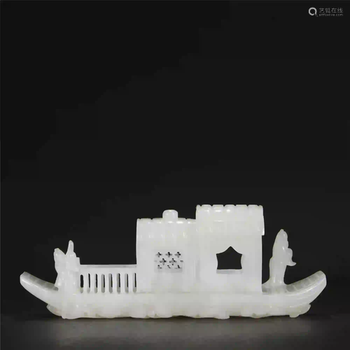 CHINESE WHITE JADE CARVED SHIP