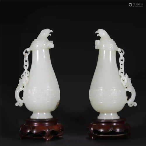 A PAIR OF CHINESE WHITE JADE VASES