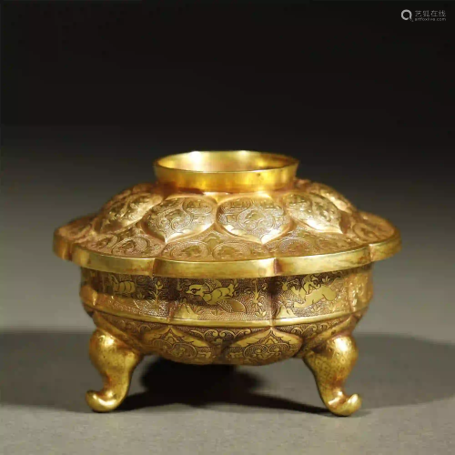 OLD CHINESE CARVED GOLD BOWL AND COVER