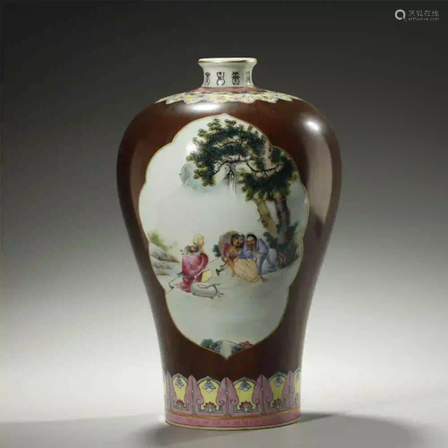 CHINESE FAMILLE-ROSE PORCELAIN VASE,MEIPING